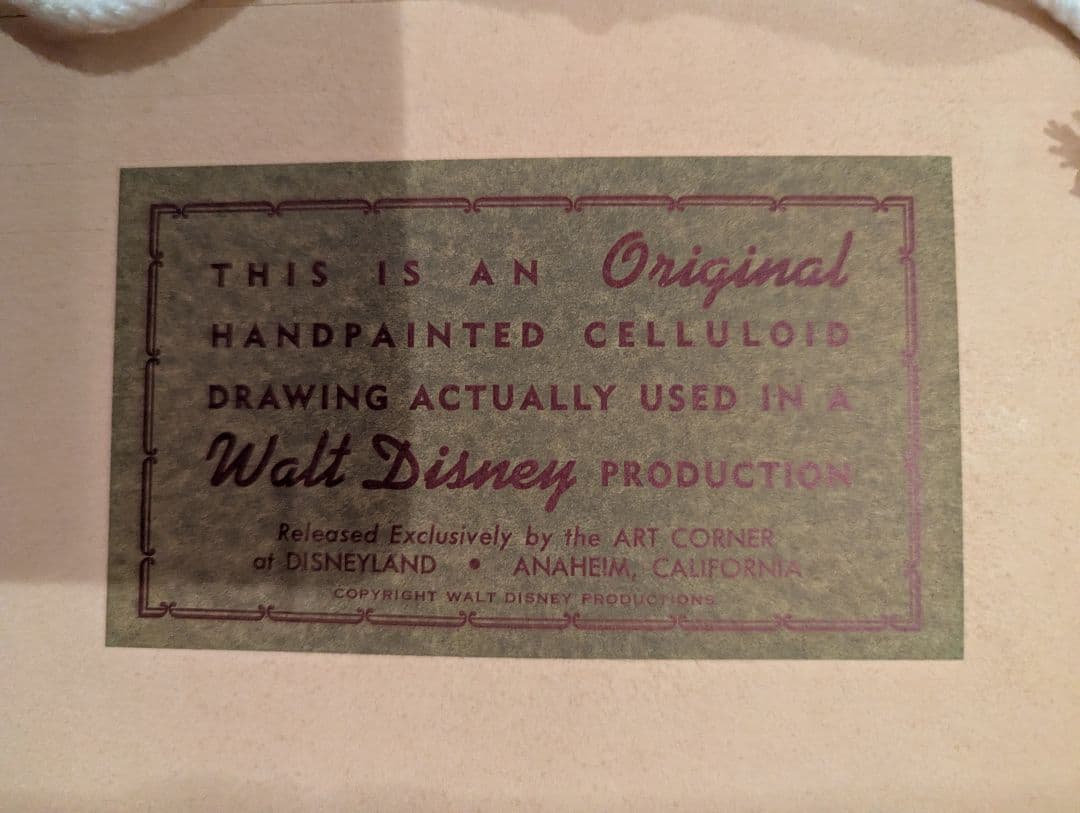 ディズニー映画ピノキオジミニー・クリケット実際に使用されたオリジナル手描きセル画