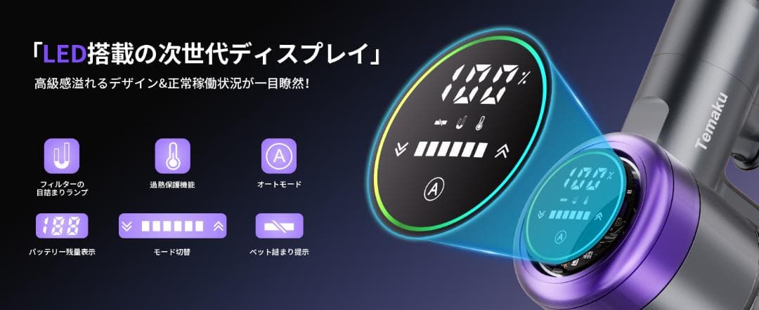 業界トップレベルの90KPa超強力吸引 掃除機 コードレス AI汚れ自動検知