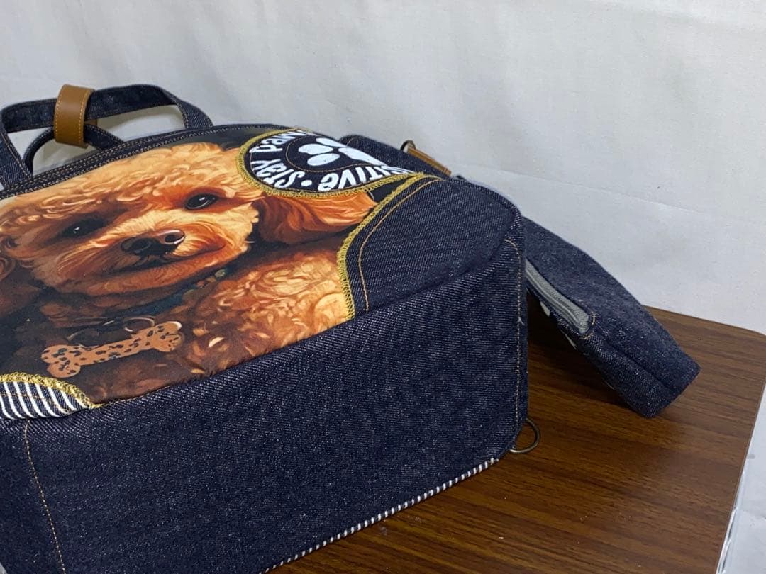 ☆岡山デニム☆ステンシル☆プードル☆リュック対応☆4wayボストンバッグ