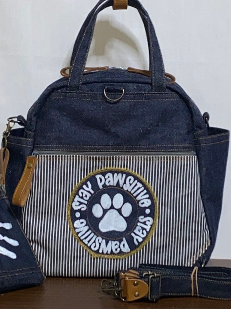 ☆岡山デニム☆ステンシル☆プードル☆リュック対応☆4wayボストンバッグ