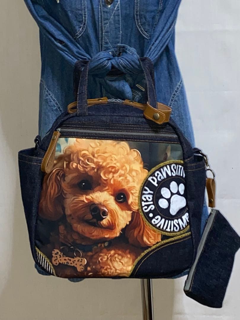 ☆岡山デニム☆ステンシル☆プードル☆リュック対応☆4wayボストンバッグ