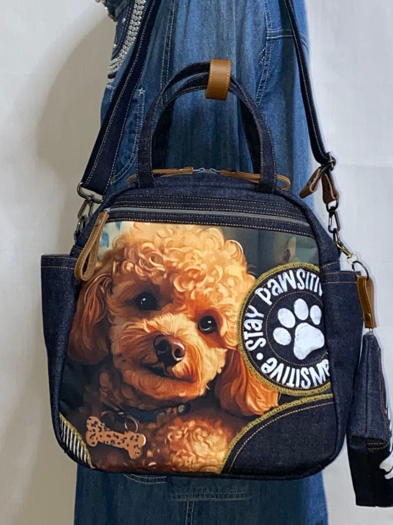 ☆岡山デニム☆ステンシル☆プードル☆リュック対応☆4wayボストンバッグ