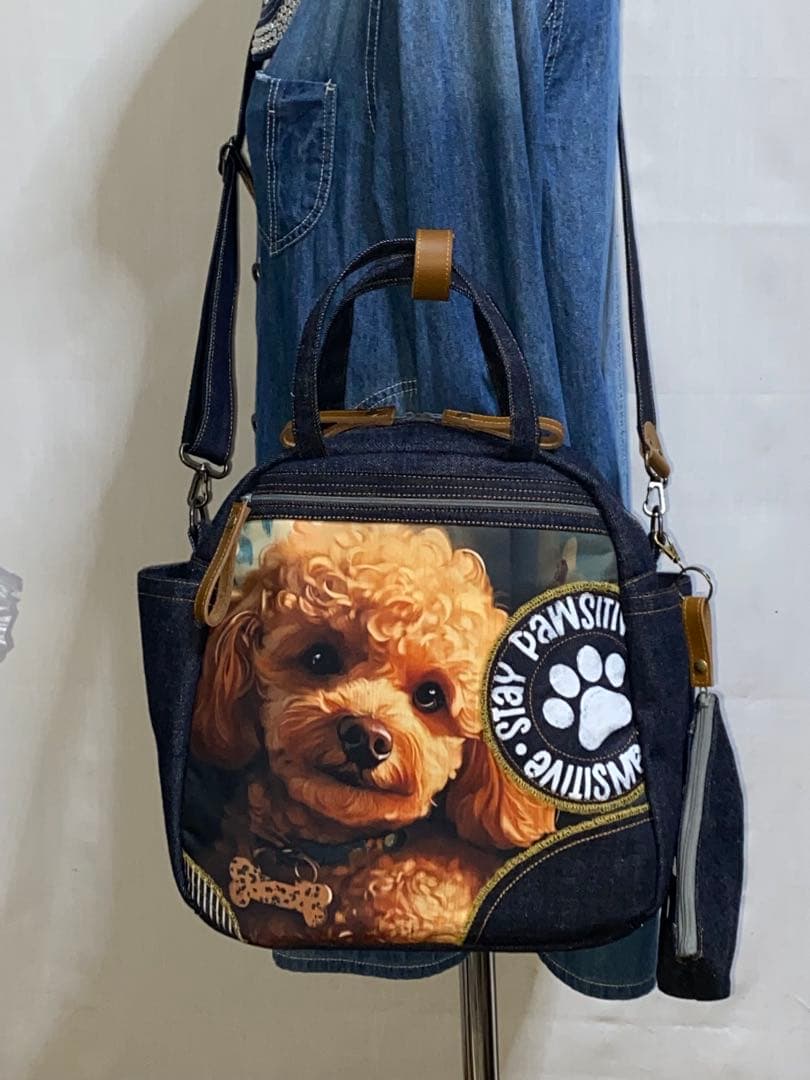 ☆岡山デニム☆ステンシル☆プードル☆リュック対応☆4wayボストンバッグ