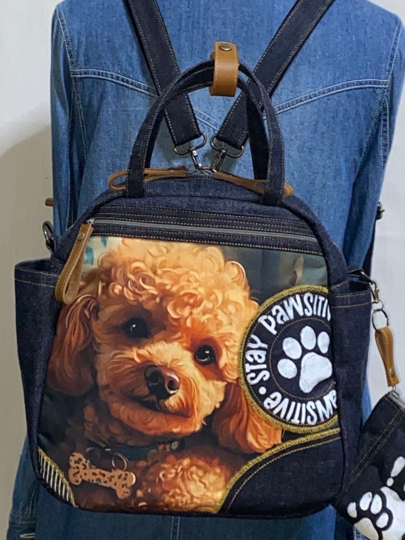 ☆岡山デニム☆ステンシル☆プードル☆リュック対応☆4wayボストンバッグ