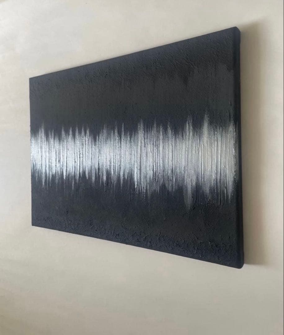銀と黒のテクスチャーアート F4｜立体感ある抽象画 ｜ストリートアート　モダン