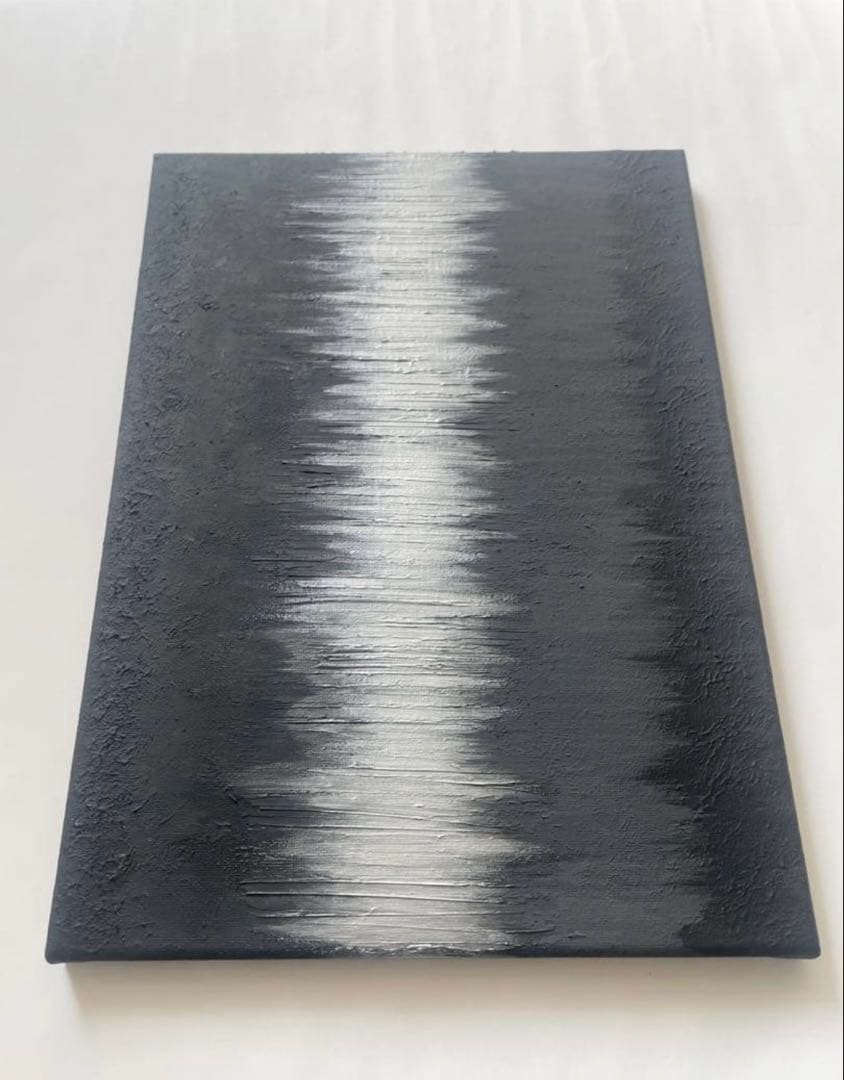 銀と黒のテクスチャーアート F4｜立体感ある抽象画 ｜ストリートアート　モダン