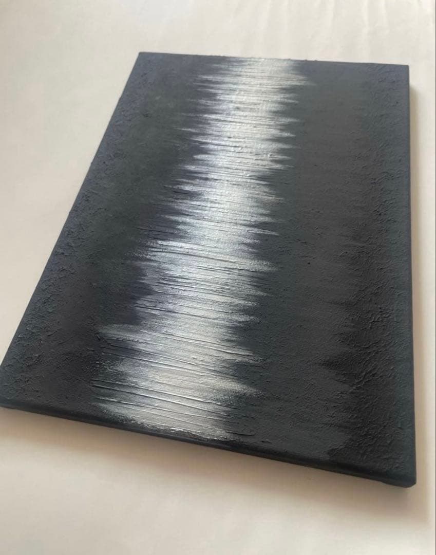 銀と黒のテクスチャーアート F4｜立体感ある抽象画 ｜ストリートアート　モダン