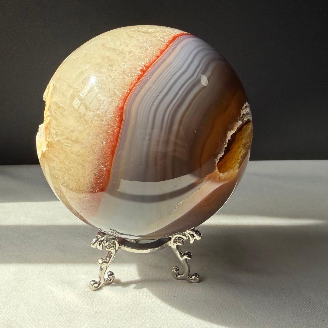 天然石シュガー瑪瑙の笑い口　置物　スフィアNO.030714
