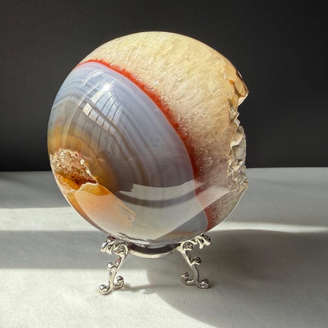 天然石シュガー瑪瑙の笑い口　置物　スフィアNO.030714