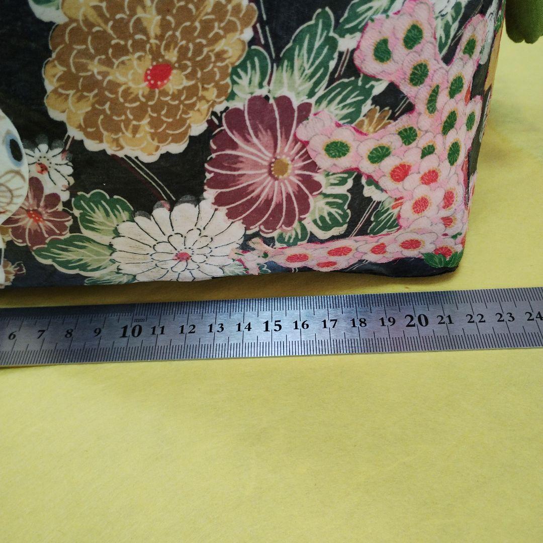 一閑張りバッグ　犬張子　花　黒　ハンドメイド