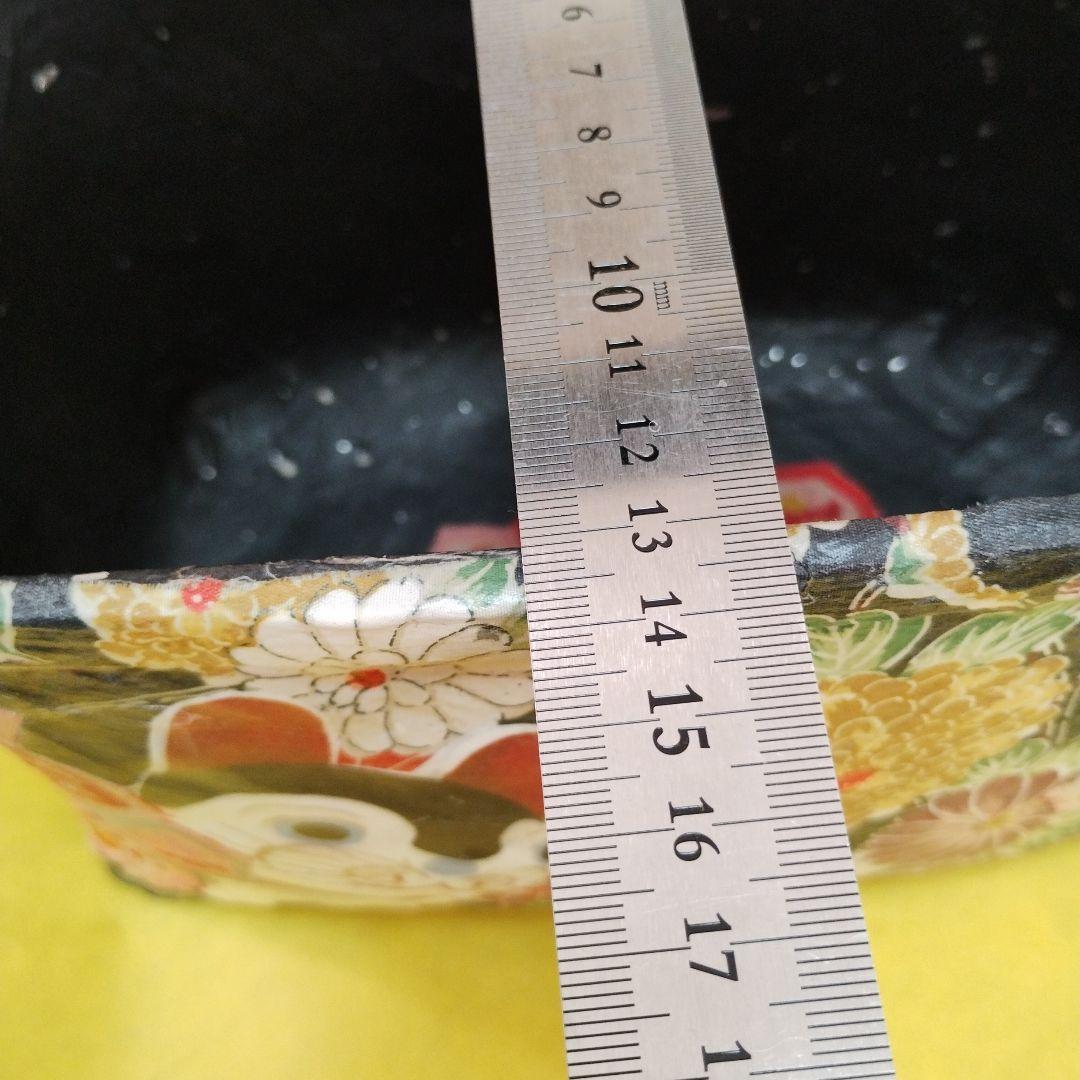 一閑張りバッグ　犬張子　花　黒　ハンドメイド