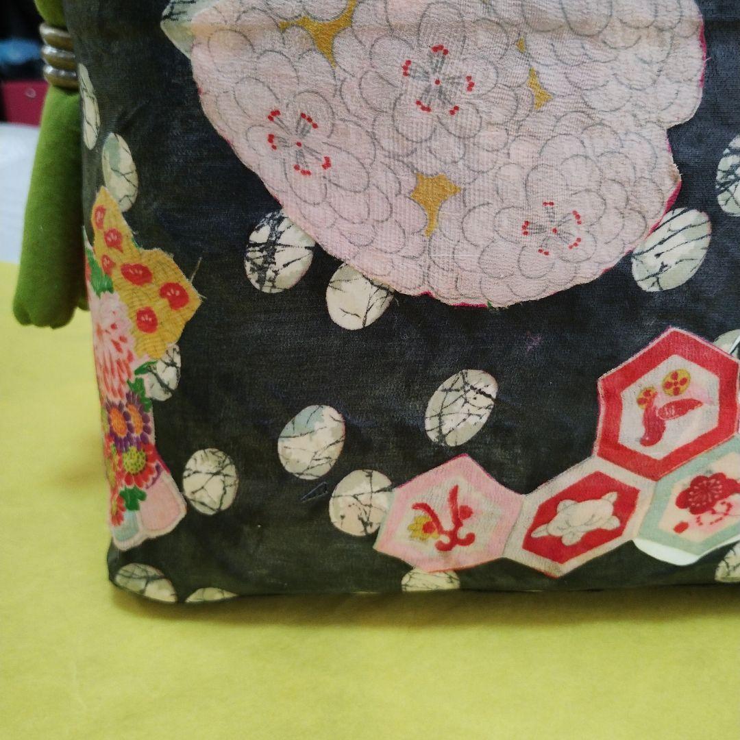 一閑張りバッグ　犬張子　花　黒　ハンドメイド