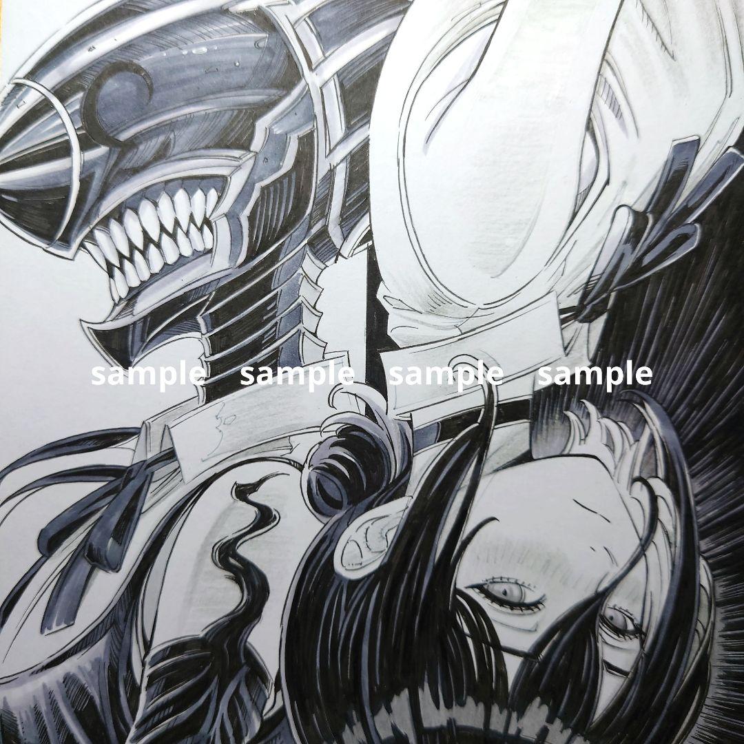 【手描きイラスト 299】ファンアートアナログ原画中色紙「ブラック&ホワイト」
