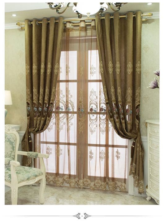 刺繍カーテン　グリーン　華な　カーテン　遮光カーテン　レースカーテン