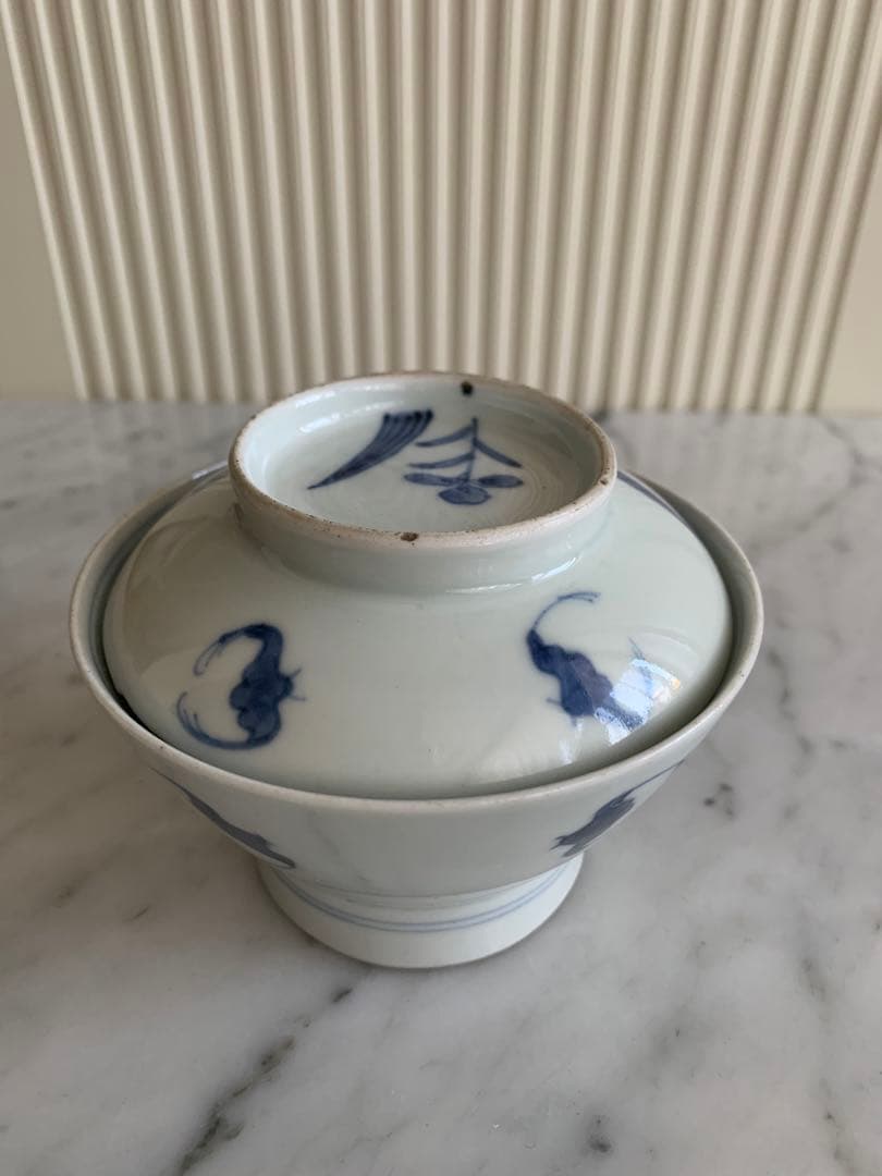 古伊万里　江戸期　藍泥　蓋付き茶碗　染付　蓋物　飯碗　節句　雛祭り　端午の節句