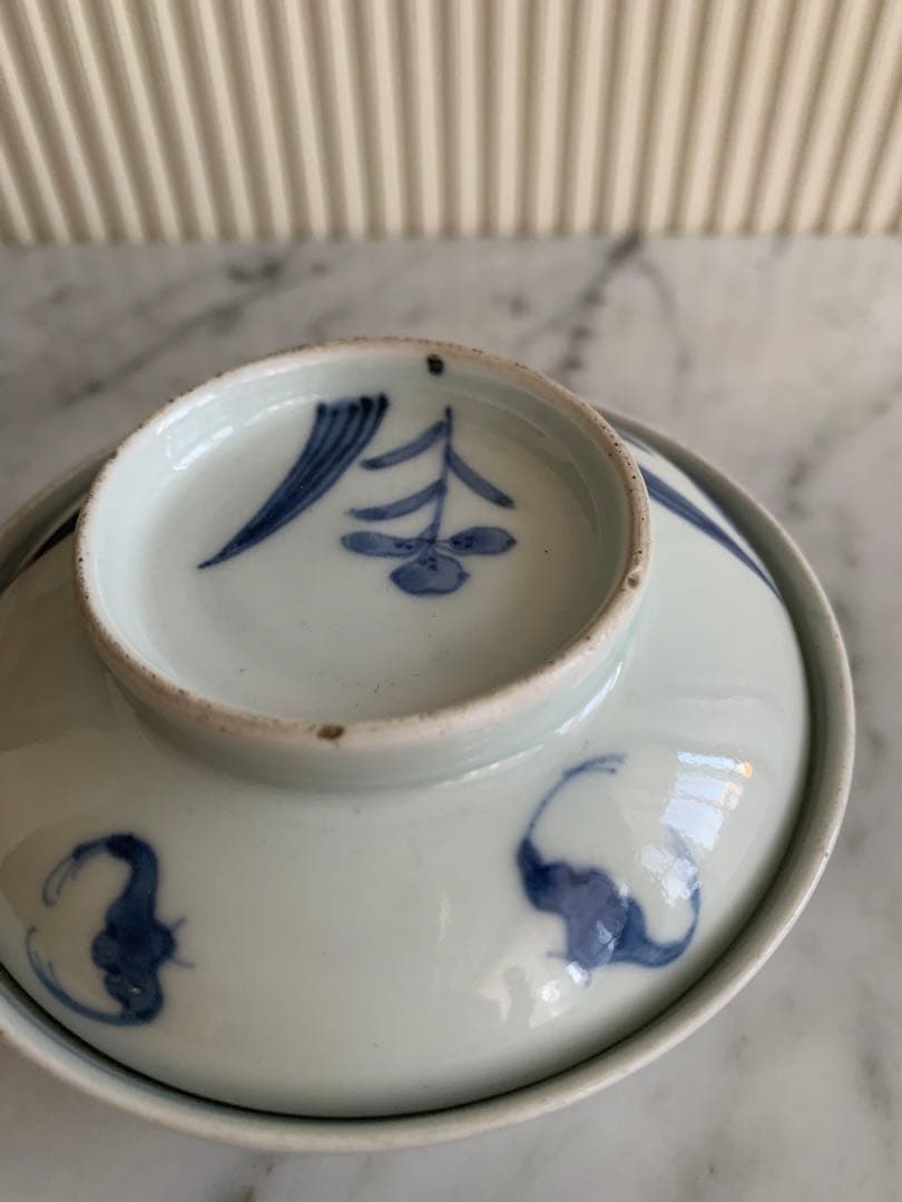 古伊万里　江戸期　藍泥　蓋付き茶碗　染付　蓋物　飯碗　節句　雛祭り　端午の節句