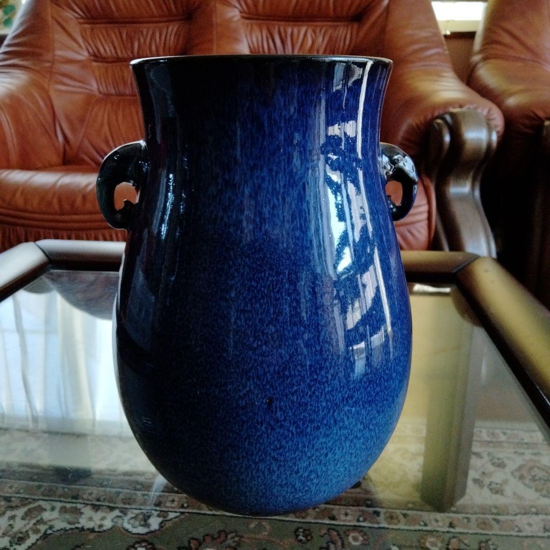 中国骨董【 鈞磁窯変象耳尊、礼器花瓶】陶磁器名品貴重希少在銘あり大変縁起の良い物