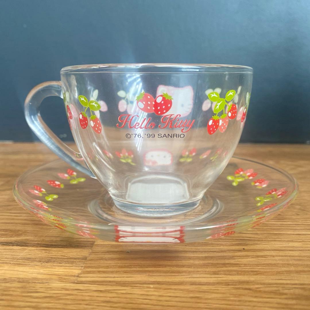 99年 ハローキティ イチゴキティ ガラス カップ＆ソーサー サンリオ