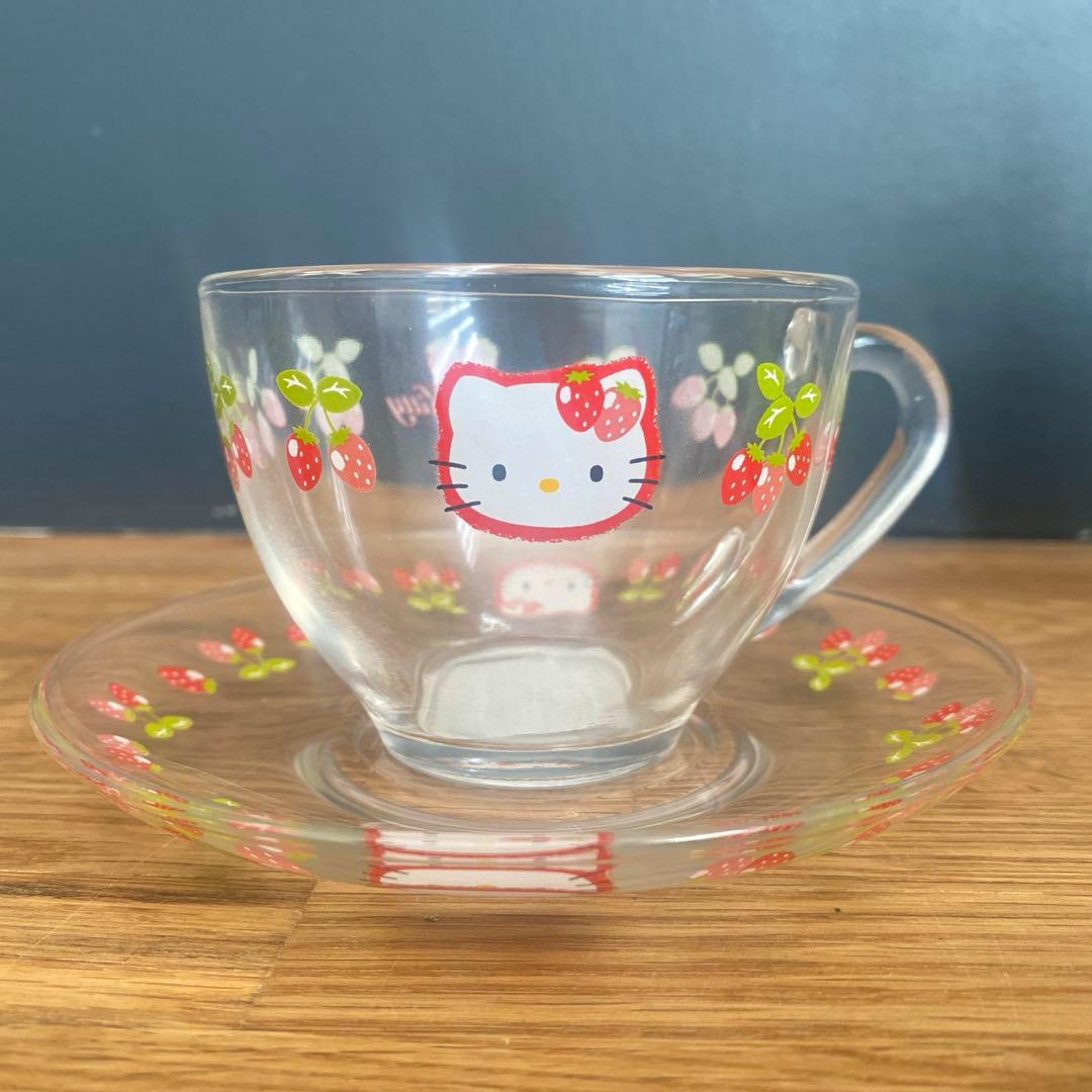 99年 ハローキティ イチゴキティ ガラス カップ＆ソーサー サンリオ
