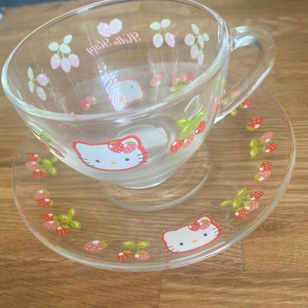 99年 ハローキティ イチゴキティ ガラス カップ＆ソーサー サンリオ