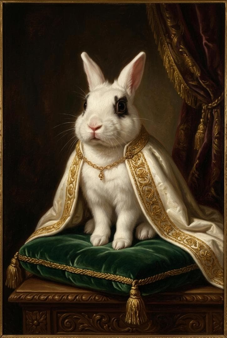 うさぎ（ドワーフホト）のルネサンス風肖像画 油絵風アートA3額装インテリア壁掛け