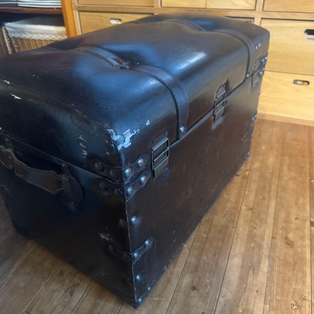 黒いレザートランク収納ボックスベンチ