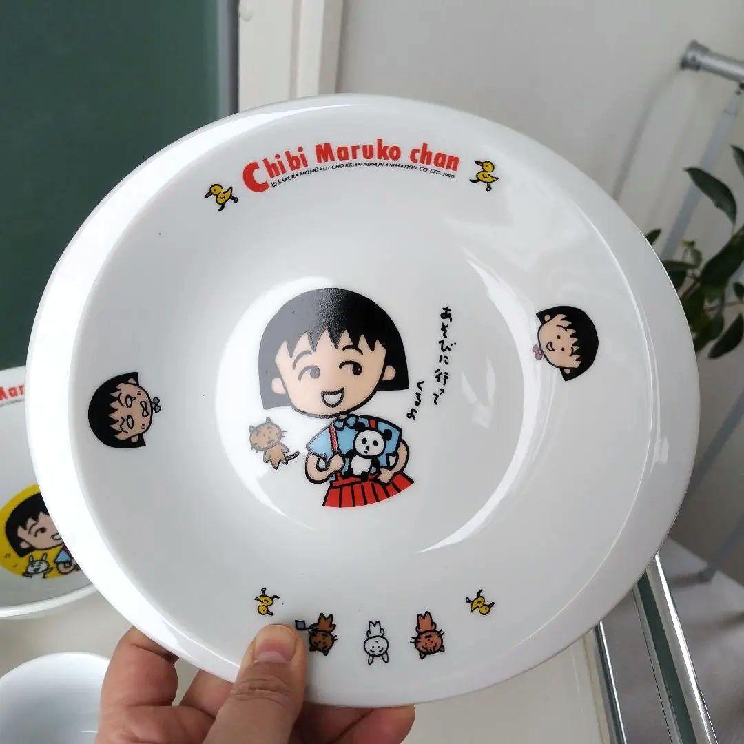 未使用極美品！1990年製 ちびまる子ちゃん 陶器製食器 レトロ 4点セット