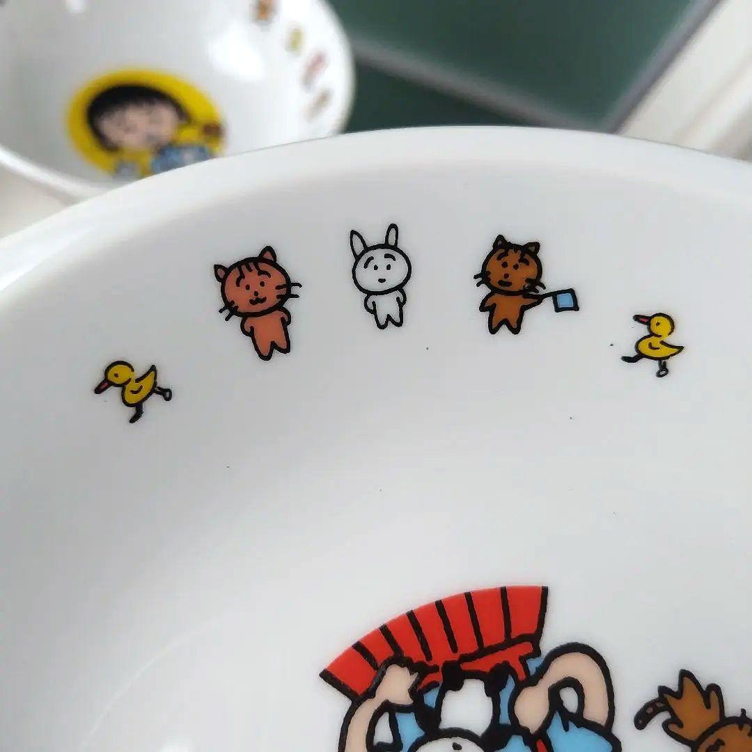 未使用極美品！1990年製 ちびまる子ちゃん 陶器製食器 レトロ 4点セット
