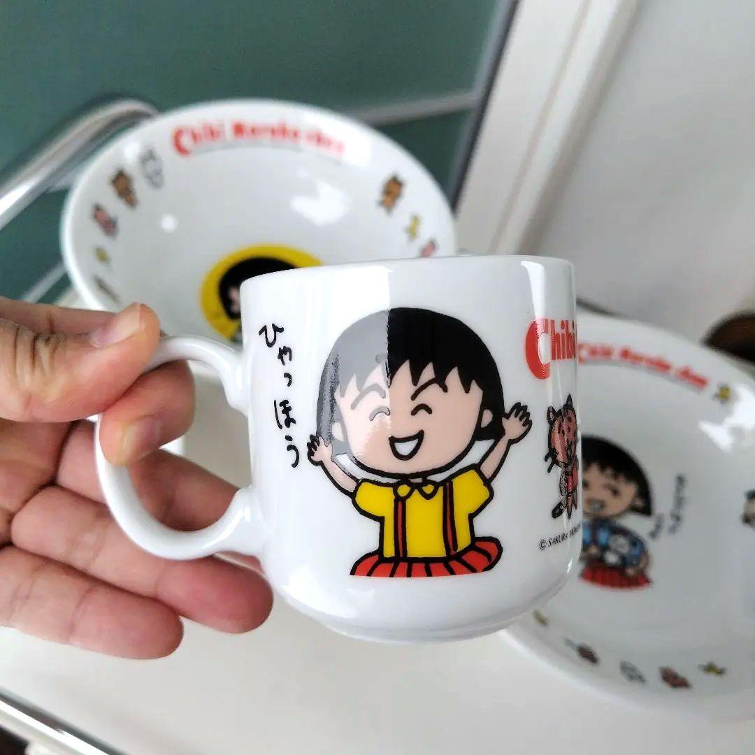 未使用極美品！1990年製 ちびまる子ちゃん 陶器製食器 レトロ 4点セット