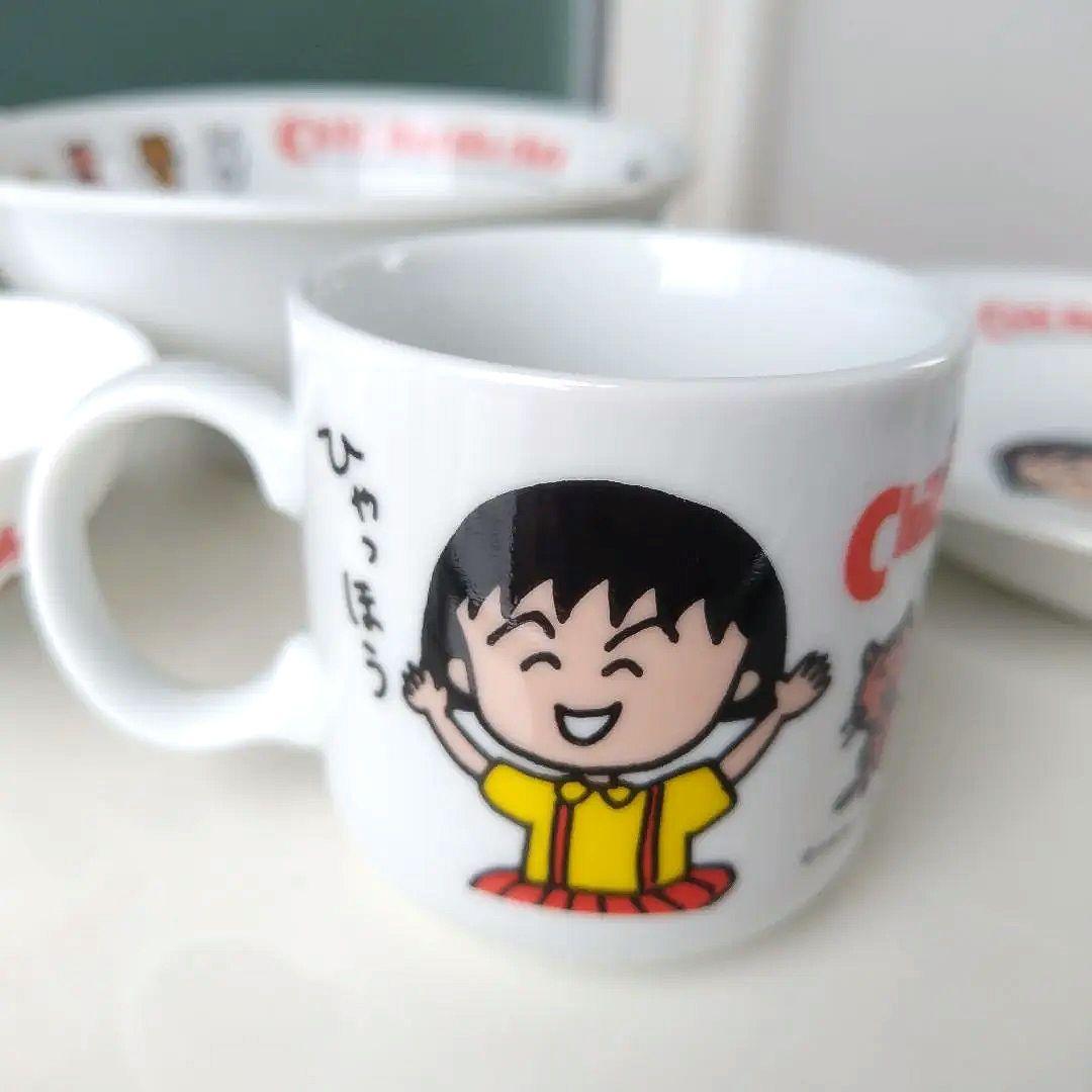 未使用極美品！1990年製 ちびまる子ちゃん 陶器製食器 レトロ 4点セット