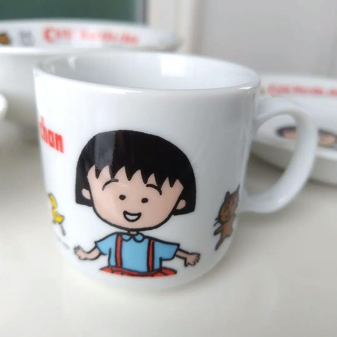 未使用極美品！1990年製 ちびまる子ちゃん 陶器製食器 レトロ 4点セット