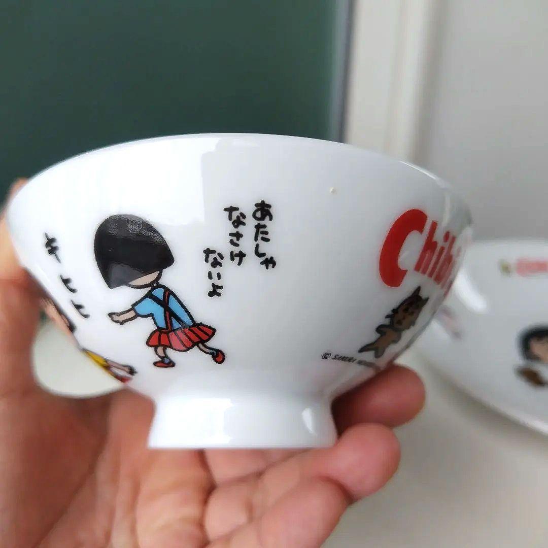 未使用極美品！1990年製 ちびまる子ちゃん 陶器製食器 レトロ 4点セット