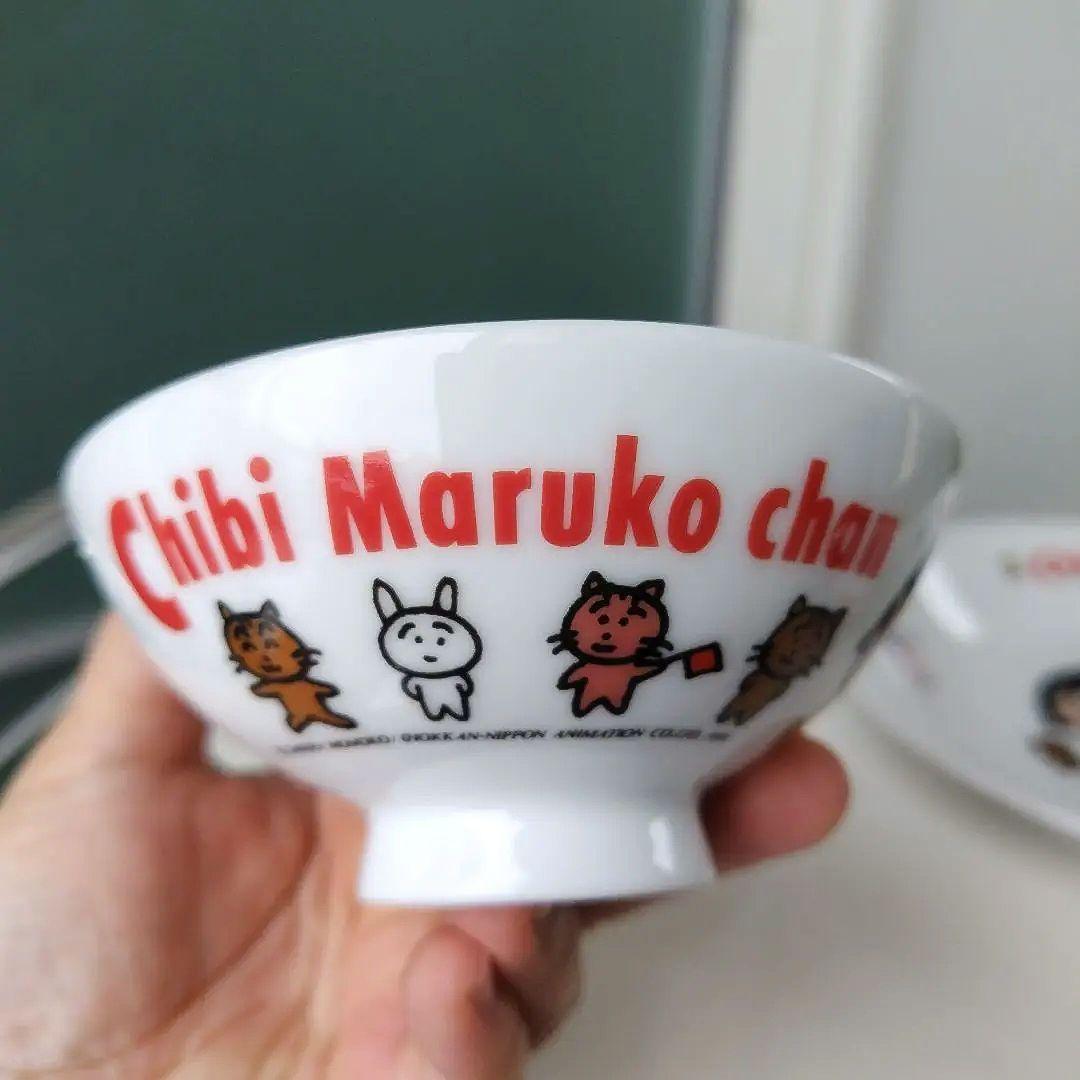 未使用極美品！1990年製 ちびまる子ちゃん 陶器製食器 レトロ 4点セット