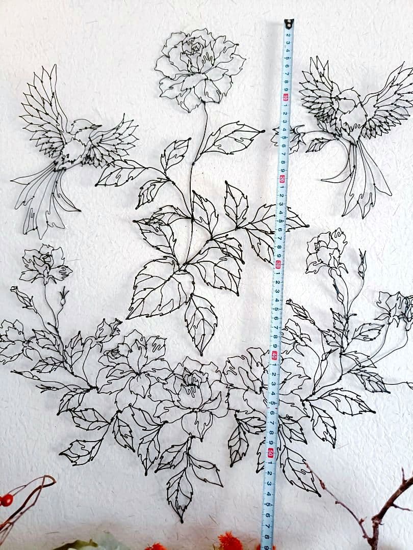 薔薇　小鳥　ワイヤーアート