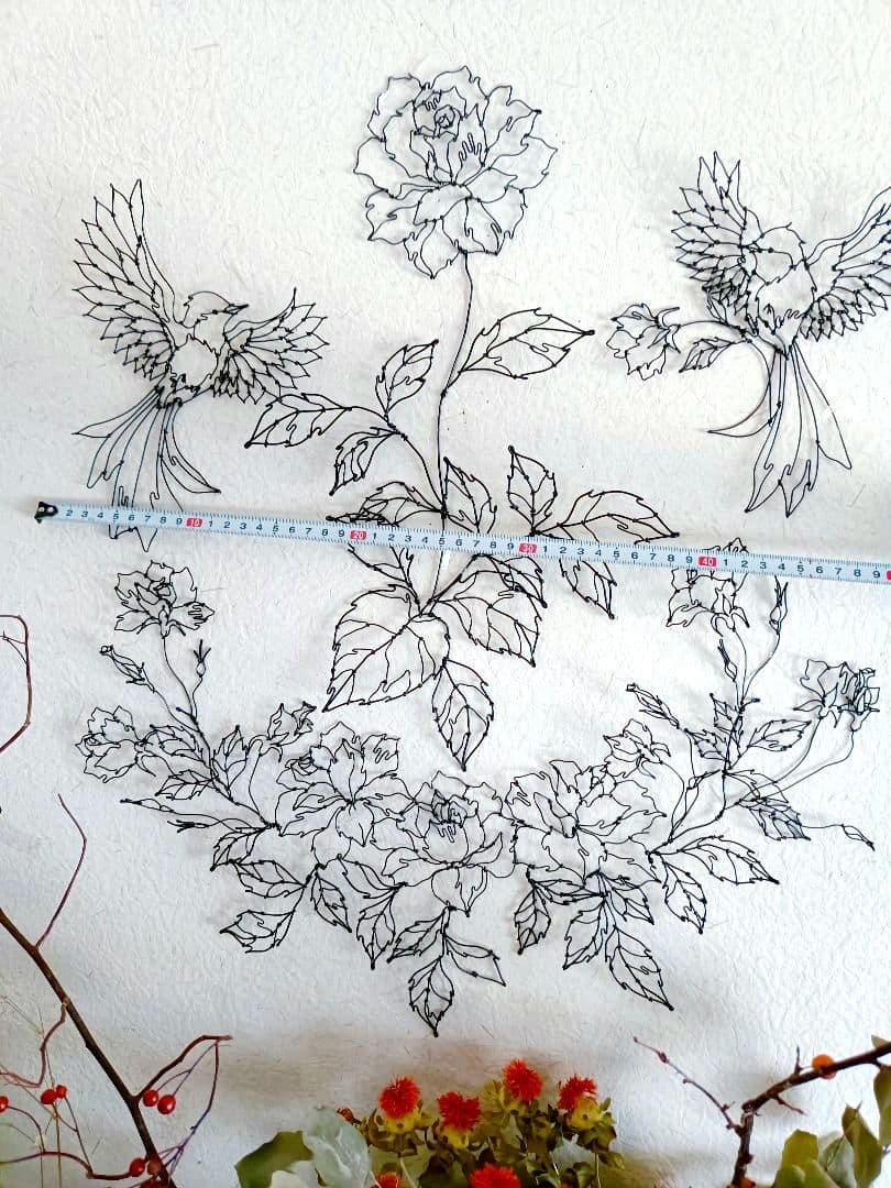 薔薇　小鳥　ワイヤーアート