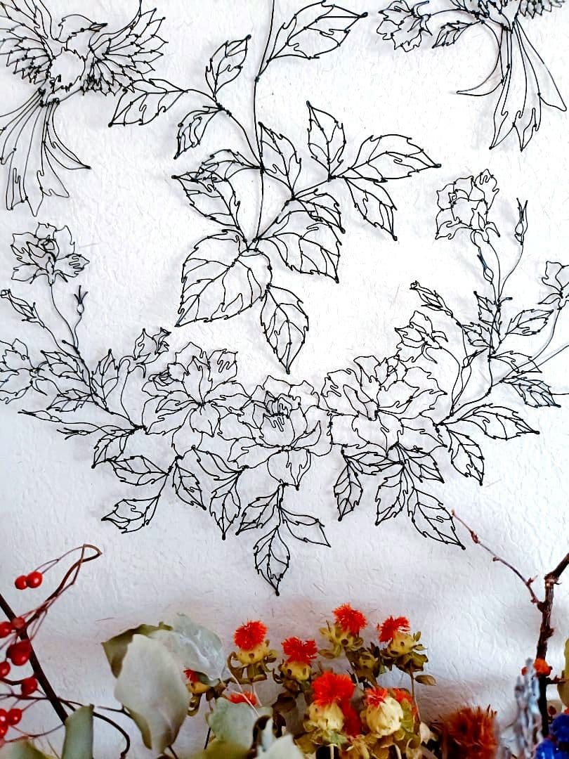 薔薇　小鳥　ワイヤーアート