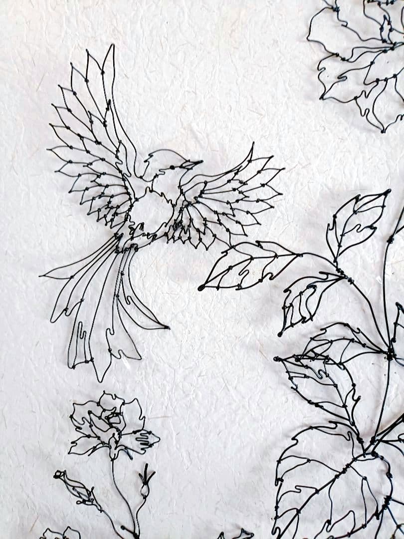 薔薇　小鳥　ワイヤーアート