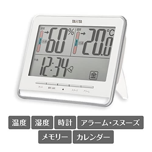 タニタ 時計 デジタル 大画面 ホワイト 温度 湿度 快適レベル 表示 カレンp