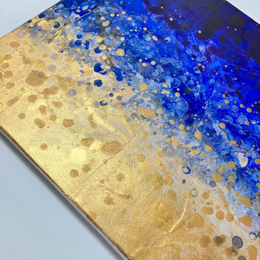 インテリアモダン抽象画＊現代アート 絵画　原画　ゴールド　青　大きめ
