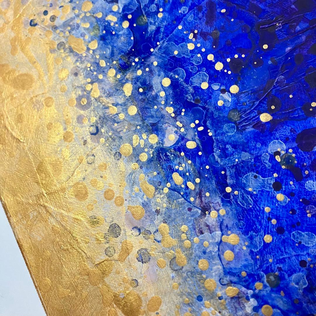 インテリアモダン抽象画＊現代アート 絵画　原画　ゴールド　青　大きめ