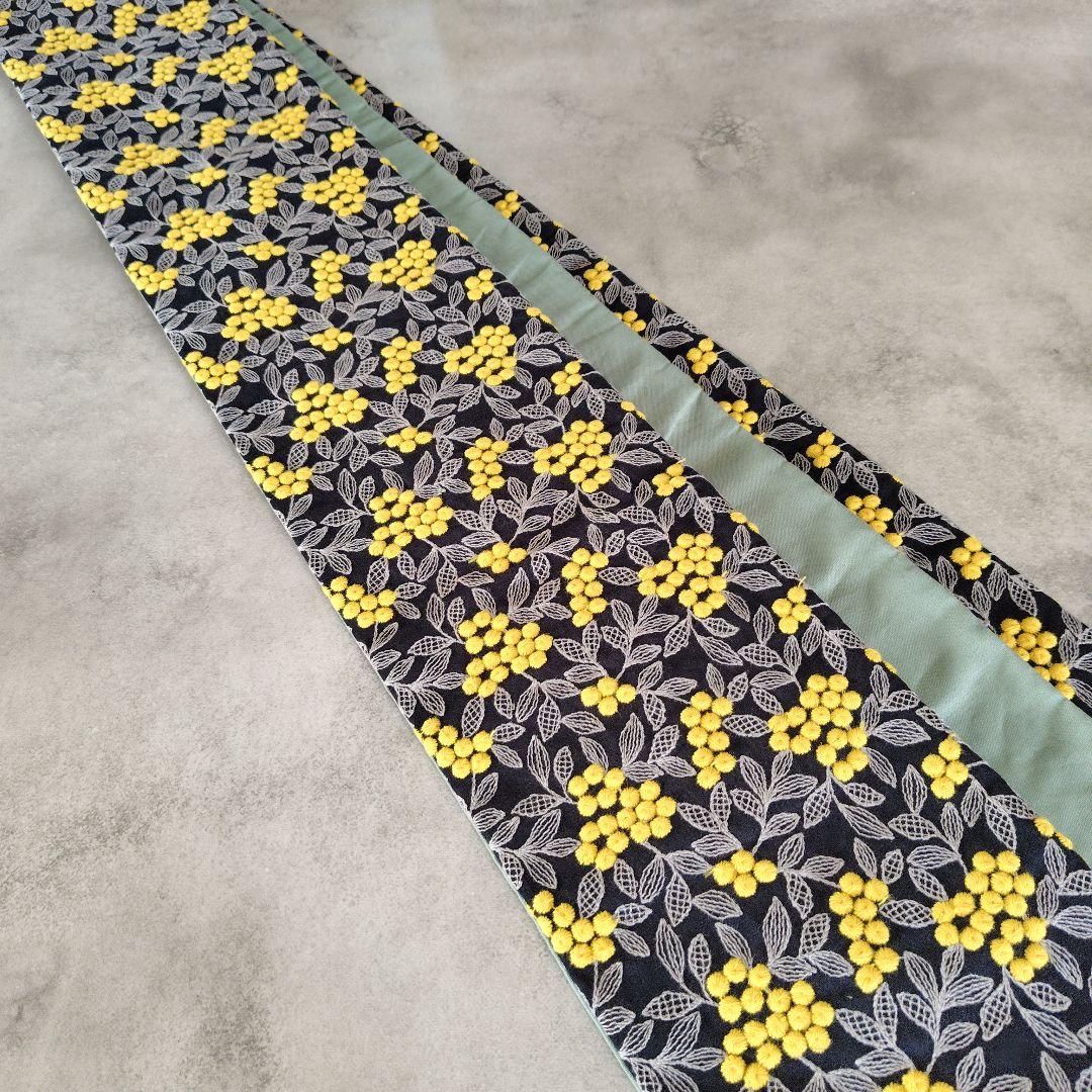 【ぷっくりミモザ】ネイビー半幅帯