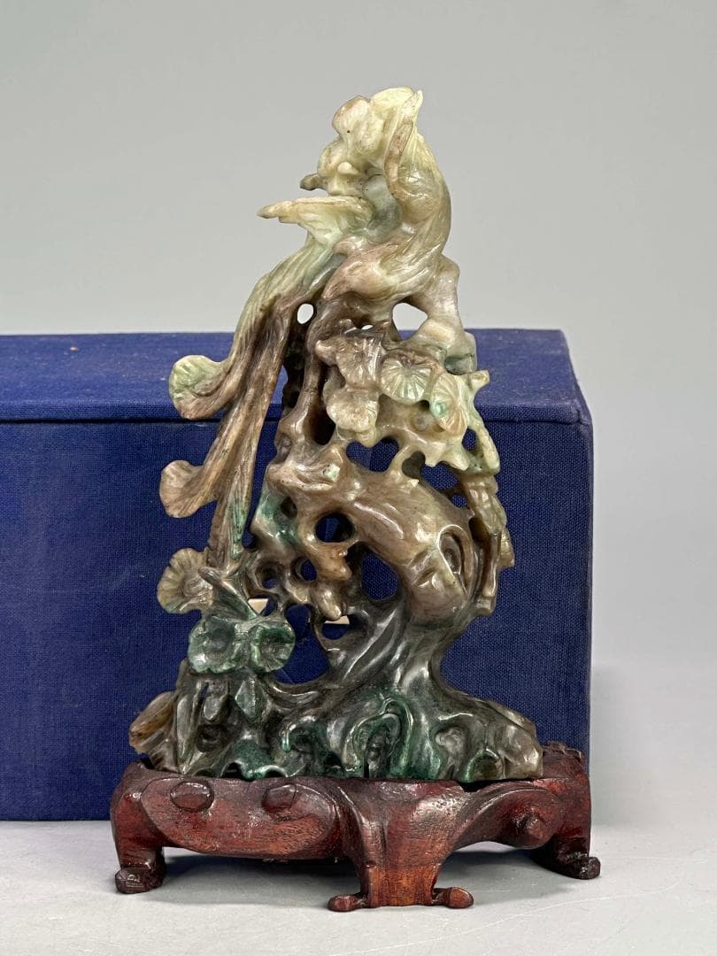 中国美術　玉石製　鳳凰置物　時代　唐物