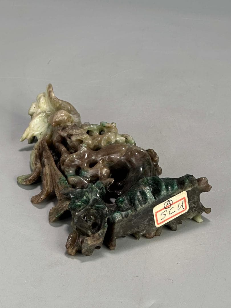 中国美術　玉石製　鳳凰置物　時代　唐物