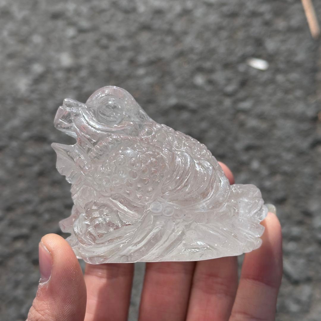 天然石水晶の銭蛙　置物　ご購入前に在庫確認必要G.760