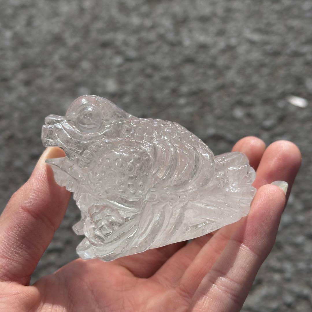 天然石水晶の銭蛙　置物　ご購入前に在庫確認必要G.760