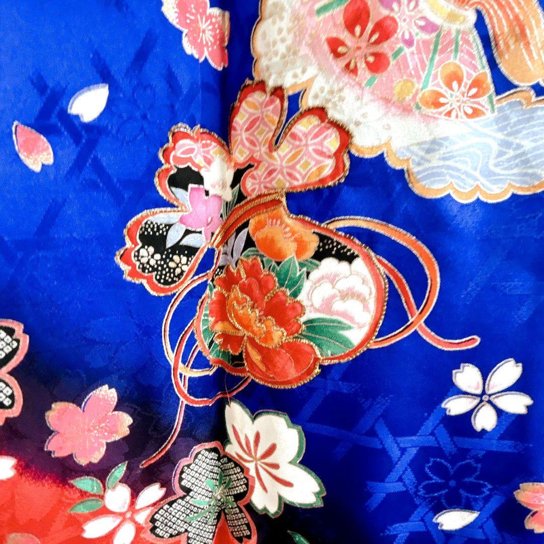 美品正絹　フルセット　七五三　７歳女の子　着物＆帯＆長襦袢＆小物セット　青×赤