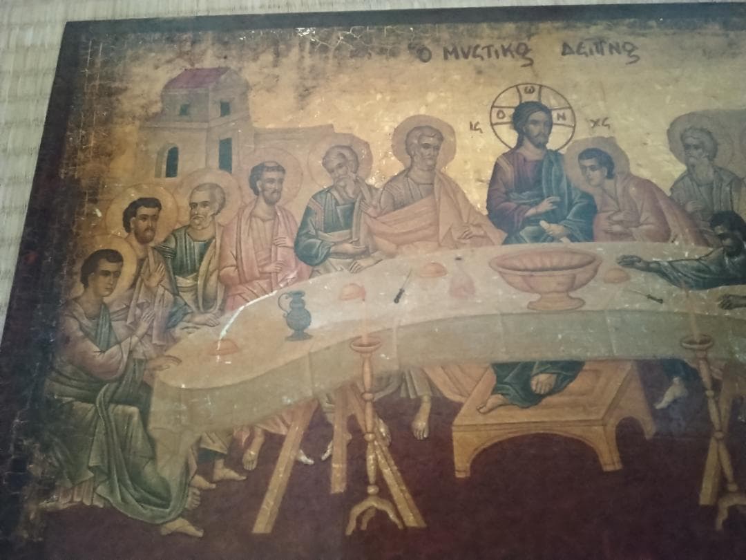 イコン　宗教画　正教会　ギリシャ　最後の晩餐　木製