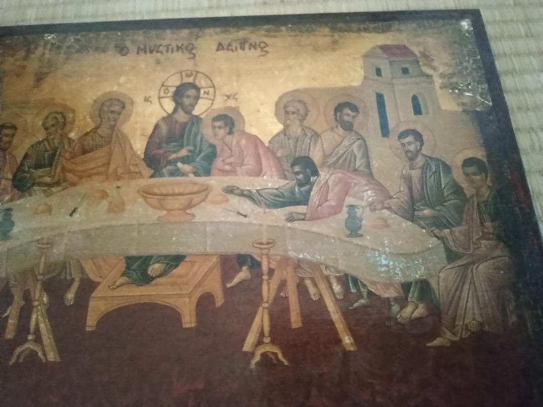 イコン　宗教画　正教会　ギリシャ　最後の晩餐　木製