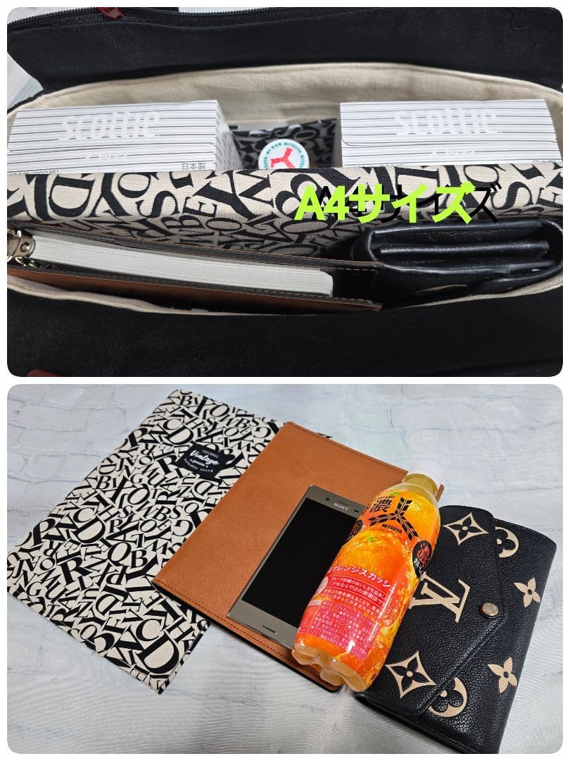 デニムリメイクトートバッグ 大きめ上部ファスナー