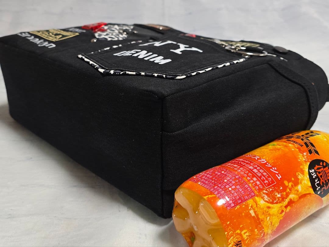 デニムリメイクトートバッグ 大きめ上部ファスナー